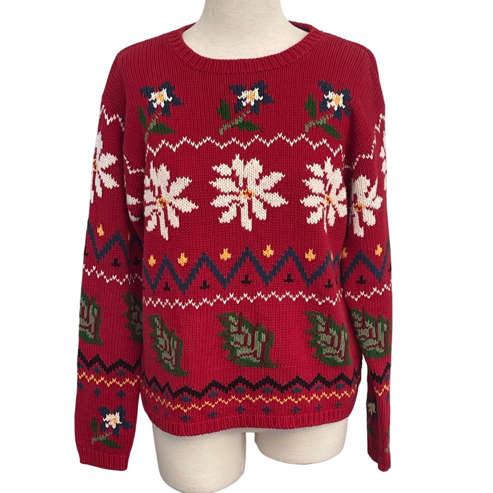 Eddie Bauer Womens Floral Snowflake Nordic Knit Cotton Sweater - Size S/P‎